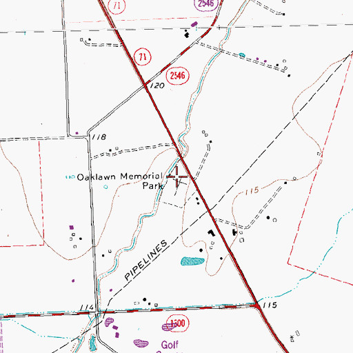 Topographic Map of Oaklawn Memorial Park, TX