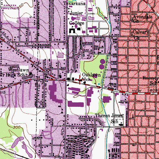 Topographic Map of Oaklawn School, TX