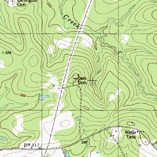 Topographic Map of Oaks Cemetery, TX