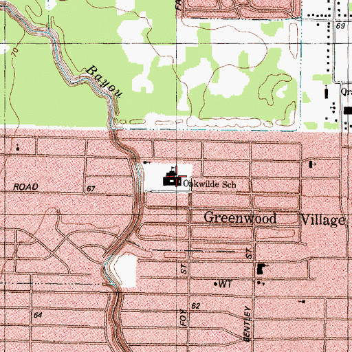 Topographic Map of Oakwide School, TX