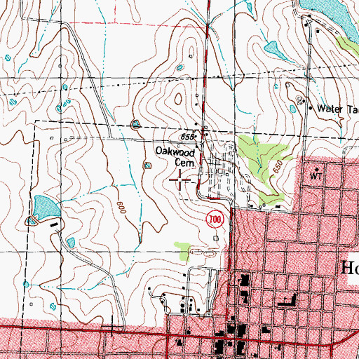 Topographic Map of Oakwood Cemetery, TX