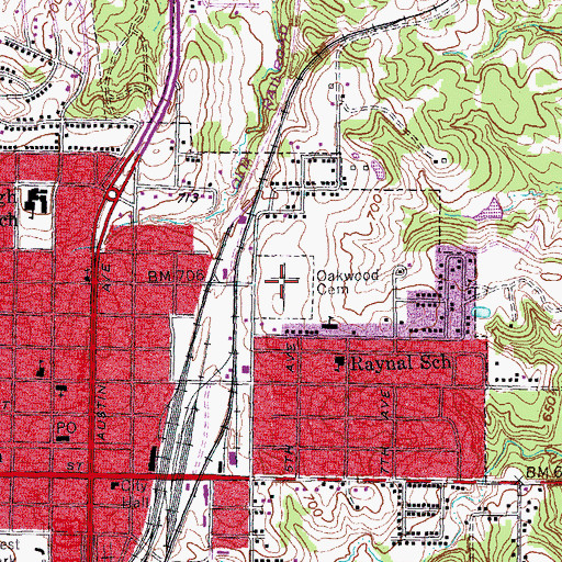 Topographic Map of Oakwood Cemetery, TX