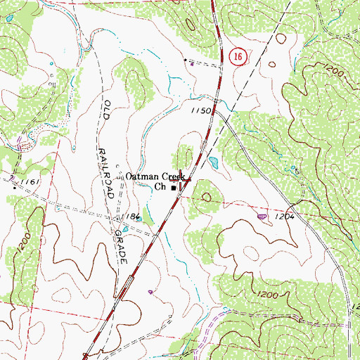 Topographic Map of Oatman Creek Church, TX