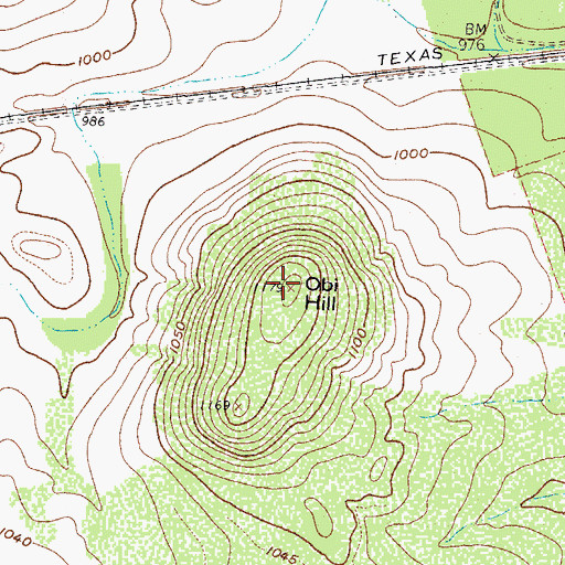 Topographic Map of Obi Hill, TX