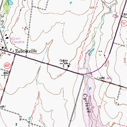 Topographic Map of Ocker Church, TX