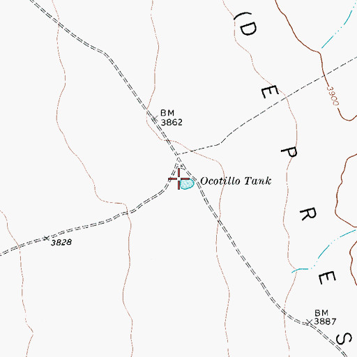 Topographic Map of Ocotillo Tank, TX