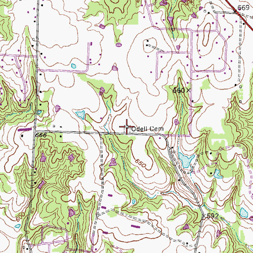 Topographic Map of Odell Cemetery, TX