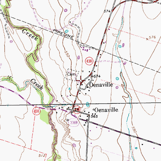 Topographic Map of Oenaville, TX