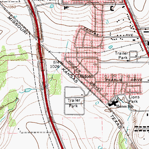 Topographic Map of Oildom, TX