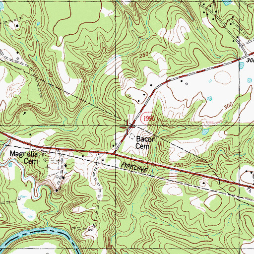 Topographic Map of Bacon Cemetery, TX