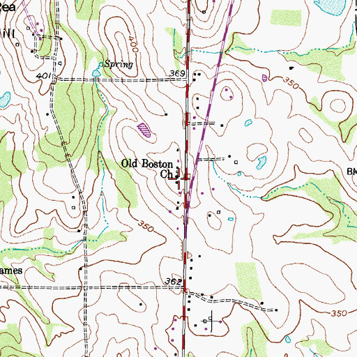 Topographic Map of Old Boston Church, TX