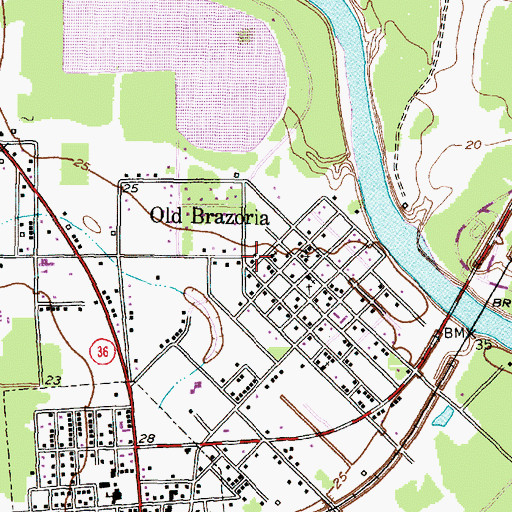 Topographic Map of Old Brazoria, TX