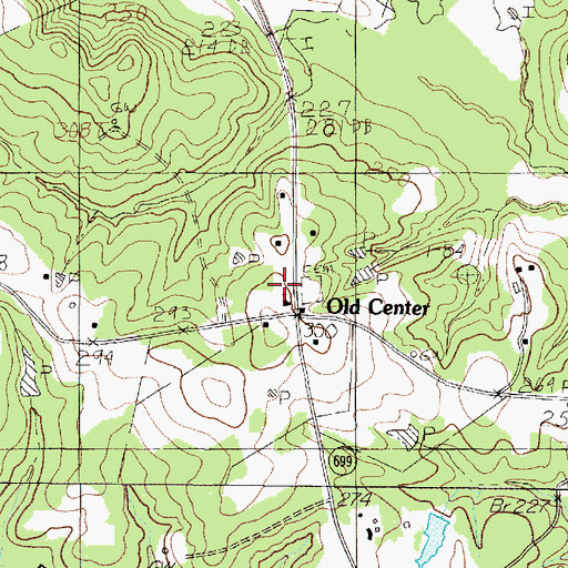 Topographic Map of Old Center Church, TX