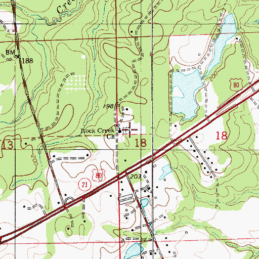 Topographic Map of Rock Creek Baptist Church, AL