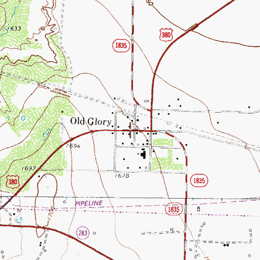 Topographic Map of Old Glory, TX