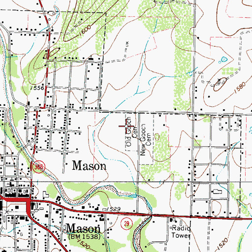 Topographic Map of Old Gooch Cemetery, TX