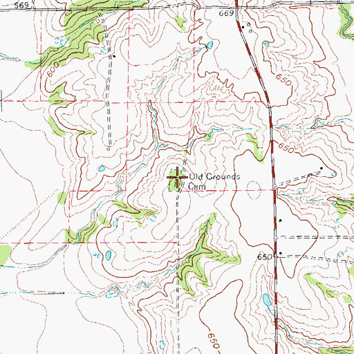 Topographic Map of Old Grounds Cemetery, TX