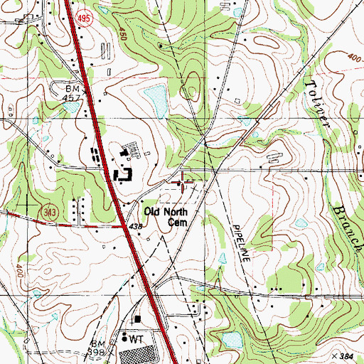 Topographic Map of Old North Church, TX
