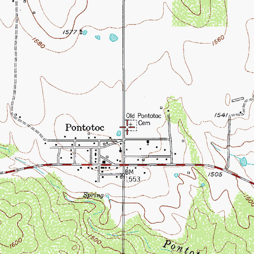Topographic Map of Old Pontotoc Cemetery, TX