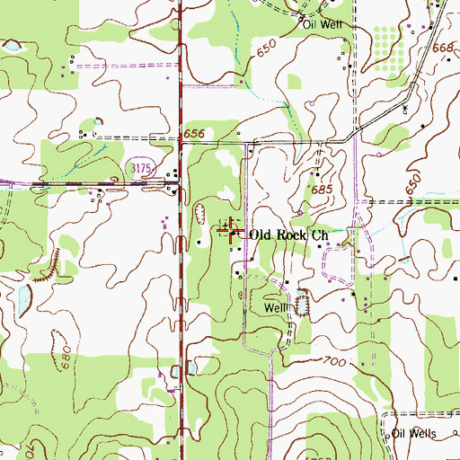 Topographic Map of Old Rock Church, TX