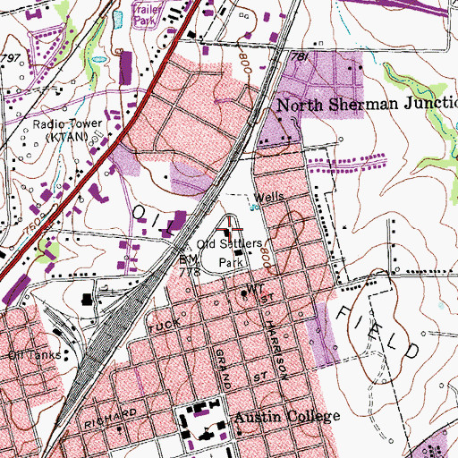 Topographic Map of Old Settlers Park, TX