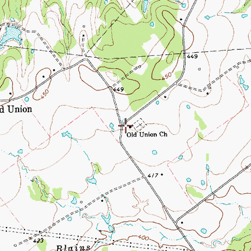 Topographic Map of Old Union Church, TX