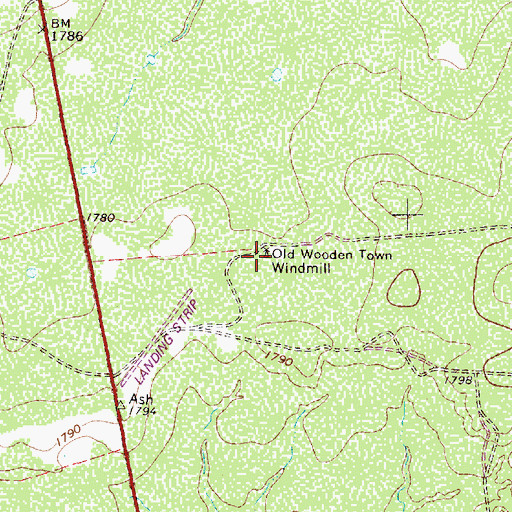 Topographic Map of Old Wooden Town Windmill, TX