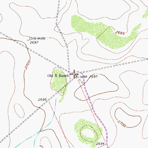 Topographic Map of Old X Ranch, TX
