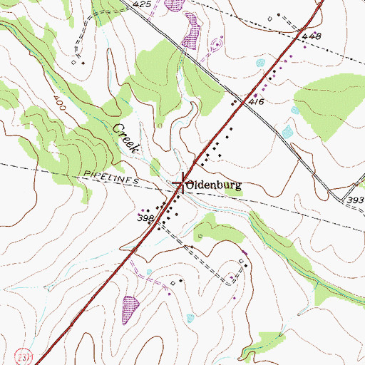 Topographic Map of Oldenburg, TX