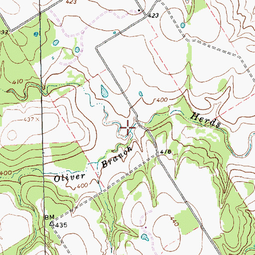 Topographic Map of Oliver Branch, TX
