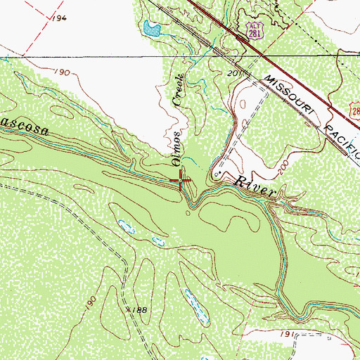 Topographic Map of Olmos Creek, TX