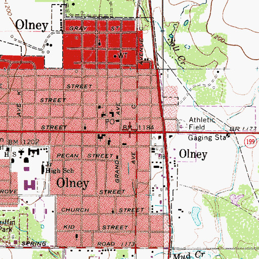 Topographic Map of Olney, TX