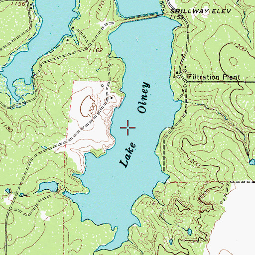 Topographic Map of Lake Olney, TX
