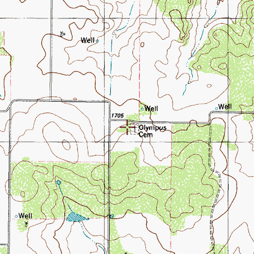 Topographic Map of Olympus Cemetery, TX