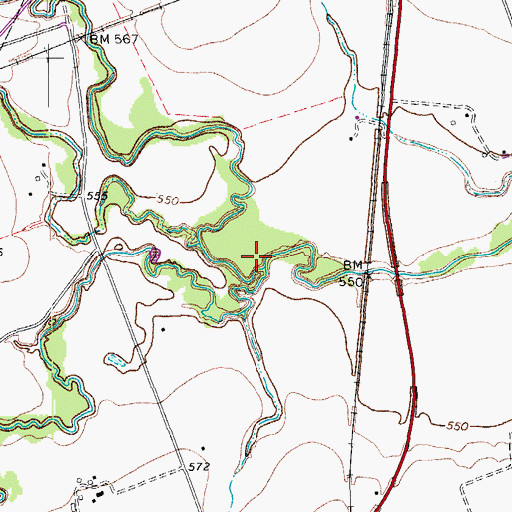 Topographic Map of Opossum Creek, TX