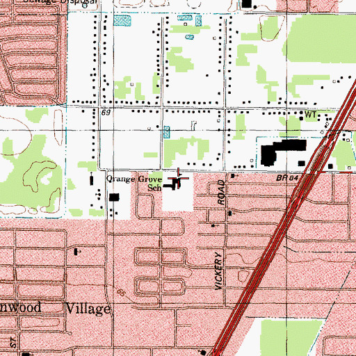 Topographic Map of Orange Grove School, TX