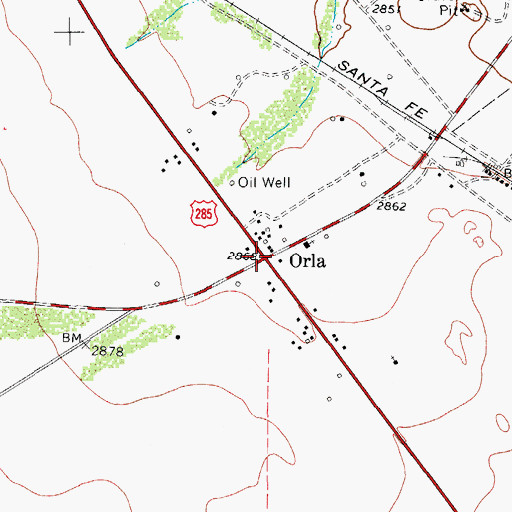 Topographic Map of Orla, TX