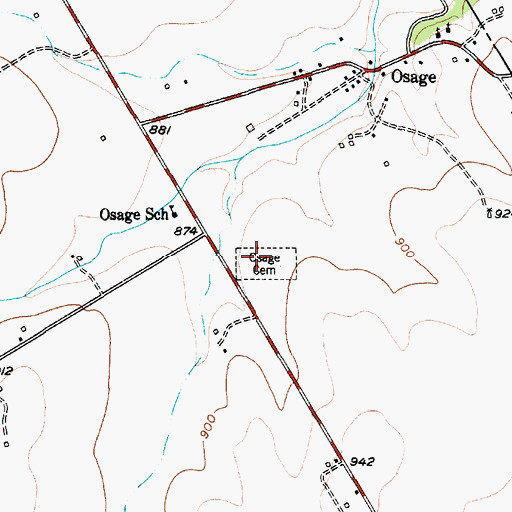 Topographic Map of Osage Cemetery, TX
