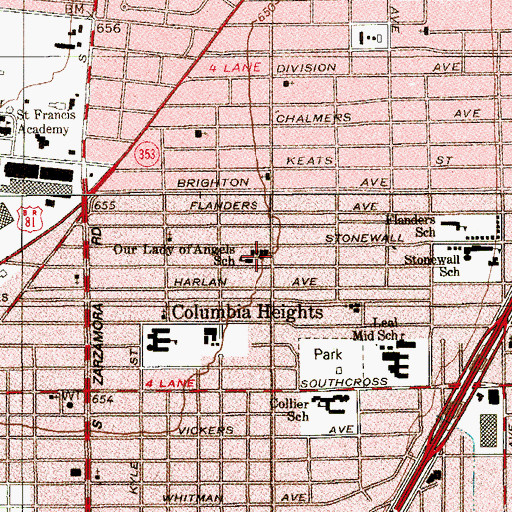 Topographic Map of Our Lady of Angels School, TX