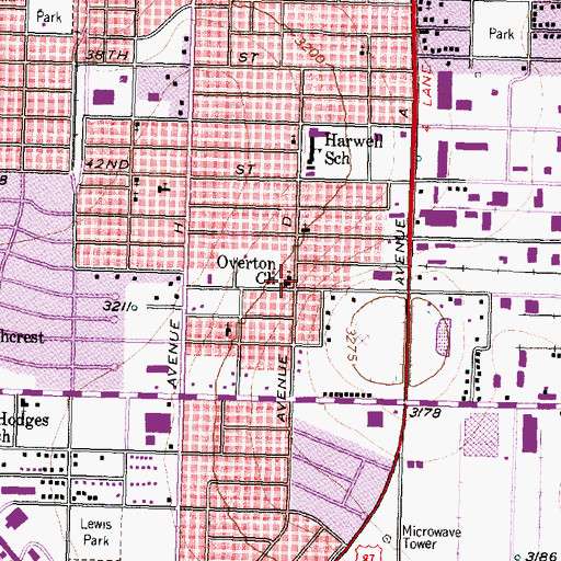 Topographic Map of Overton Church, TX