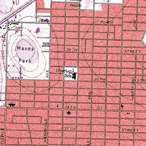 Topographic Map of Overton School, TX