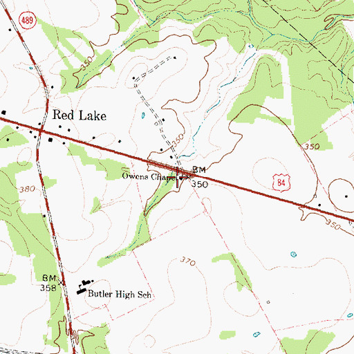Topographic Map of Owens Chapel, TX
