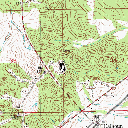 Topographic Map of Calhoun School, AL