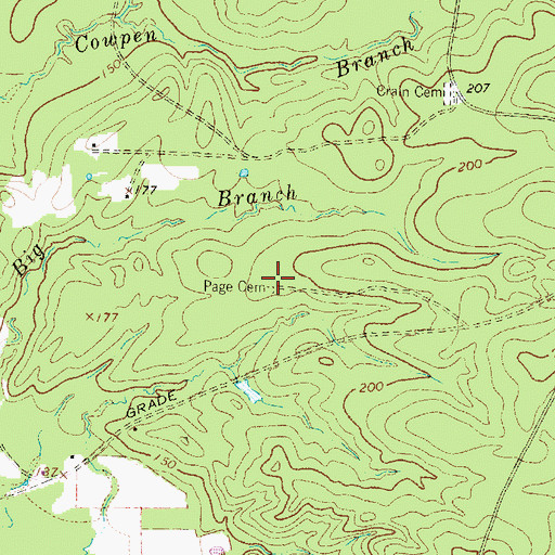 Topographic Map of Page Cemetery, TX