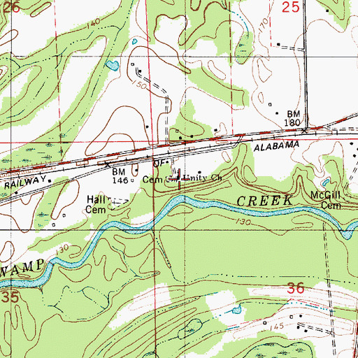 Topographic Map of Unity Church, AL