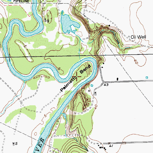 Topographic Map of Palmetto Bend, TX