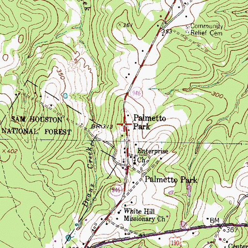 Topographic Map of Palmetto Park, TX