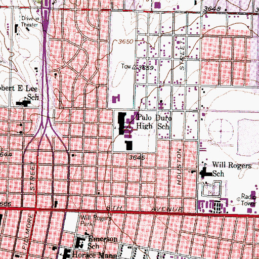 Topographic Map of Palo Duro High School, TX