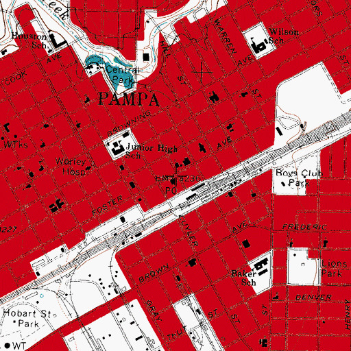 Topographic Map of Pampa, TX