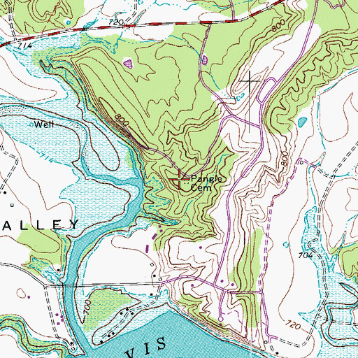 Topographic Map of Pangle Cemetery, TX